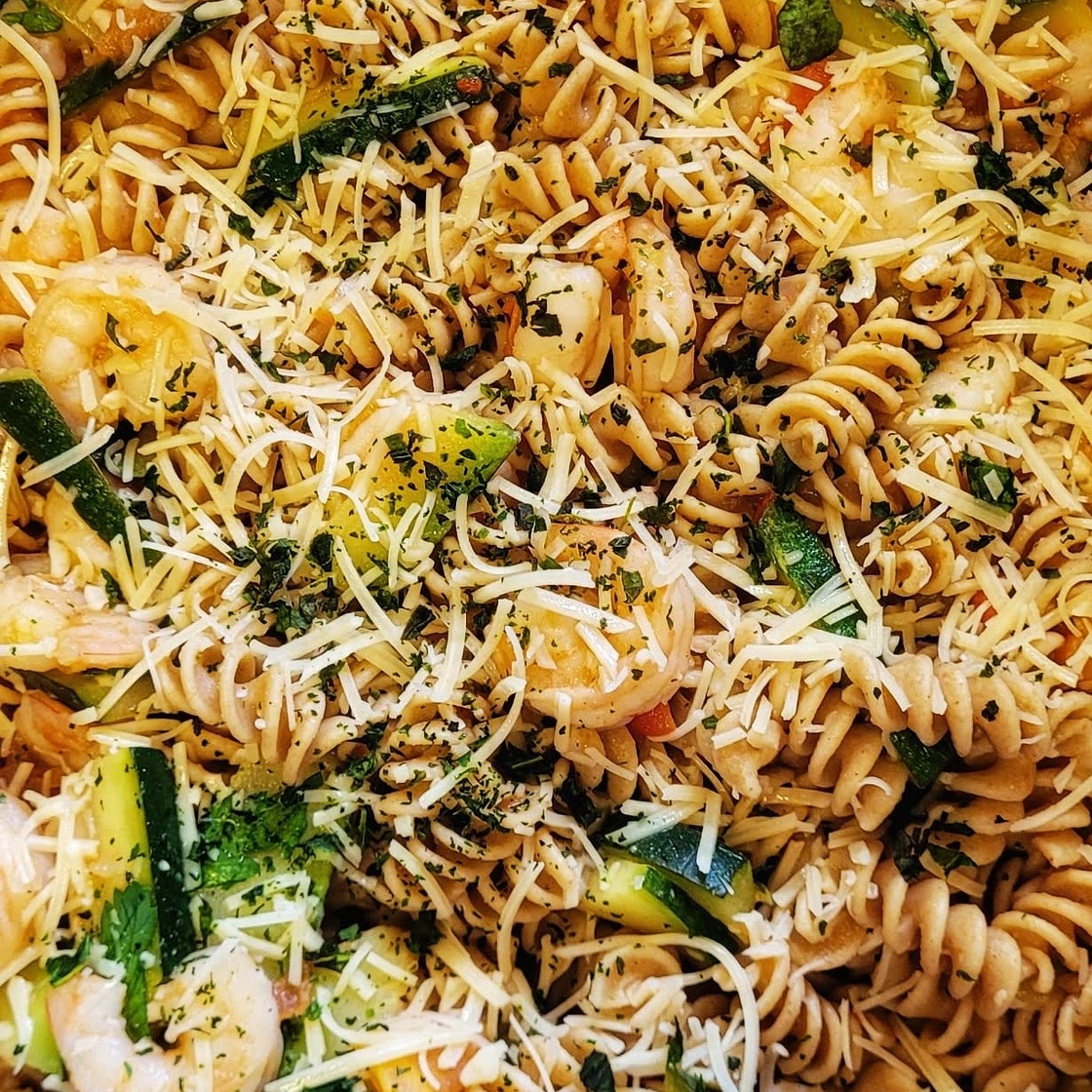 Shrimp and Zucchini with Bowties in Light Tomato Sauce