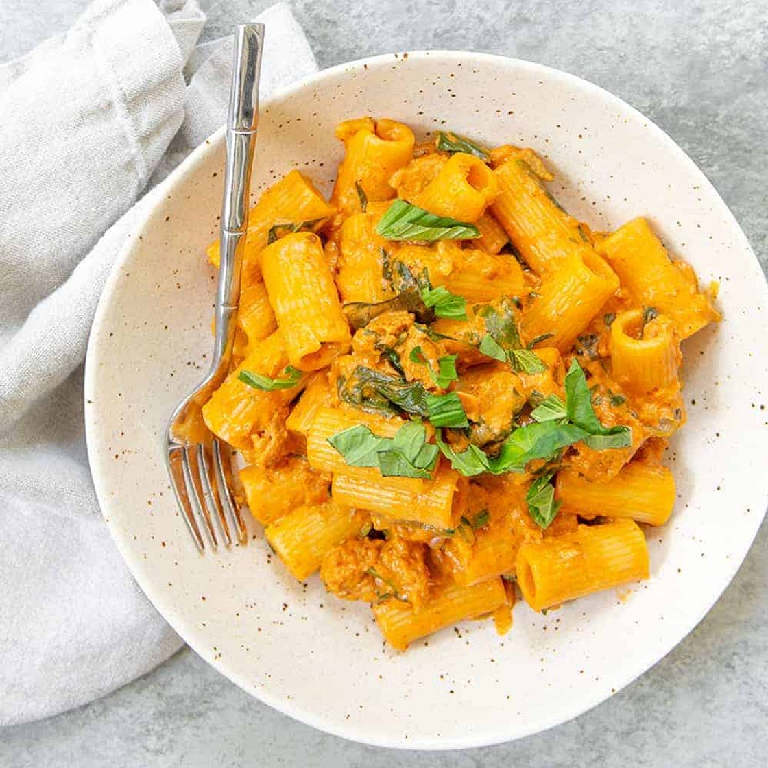 Spicy Vegan Pasta with Sausage