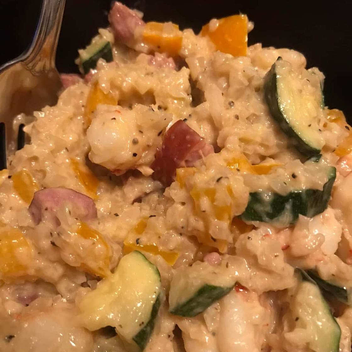 Cajun Alfredo Shrimp and Sausage with Cauliflower Rice