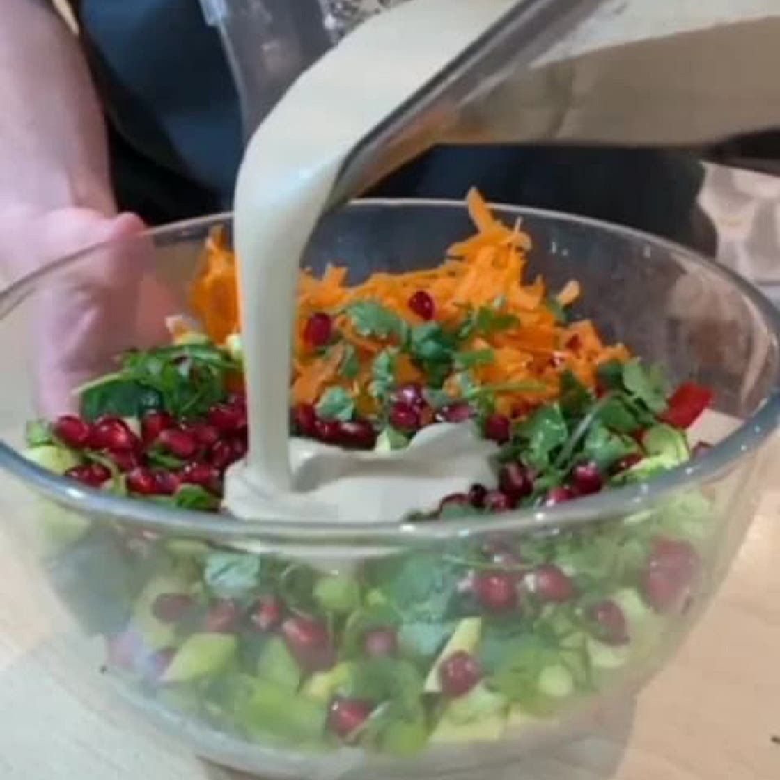 Noodle Salad 🍜 🥗 with creamy orange + nut dressing 🔥. Credit By Looking for a healthy light lunch that’s full of flavour? This dressing will level up your salad game and boost your energy levels 💫 Blend: 1 orange 250g nuts (I used cashews + walnuts) 1