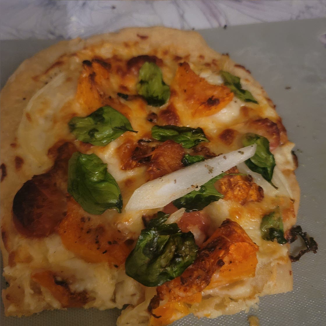 Squash, Sausage, and Spinach Pizza