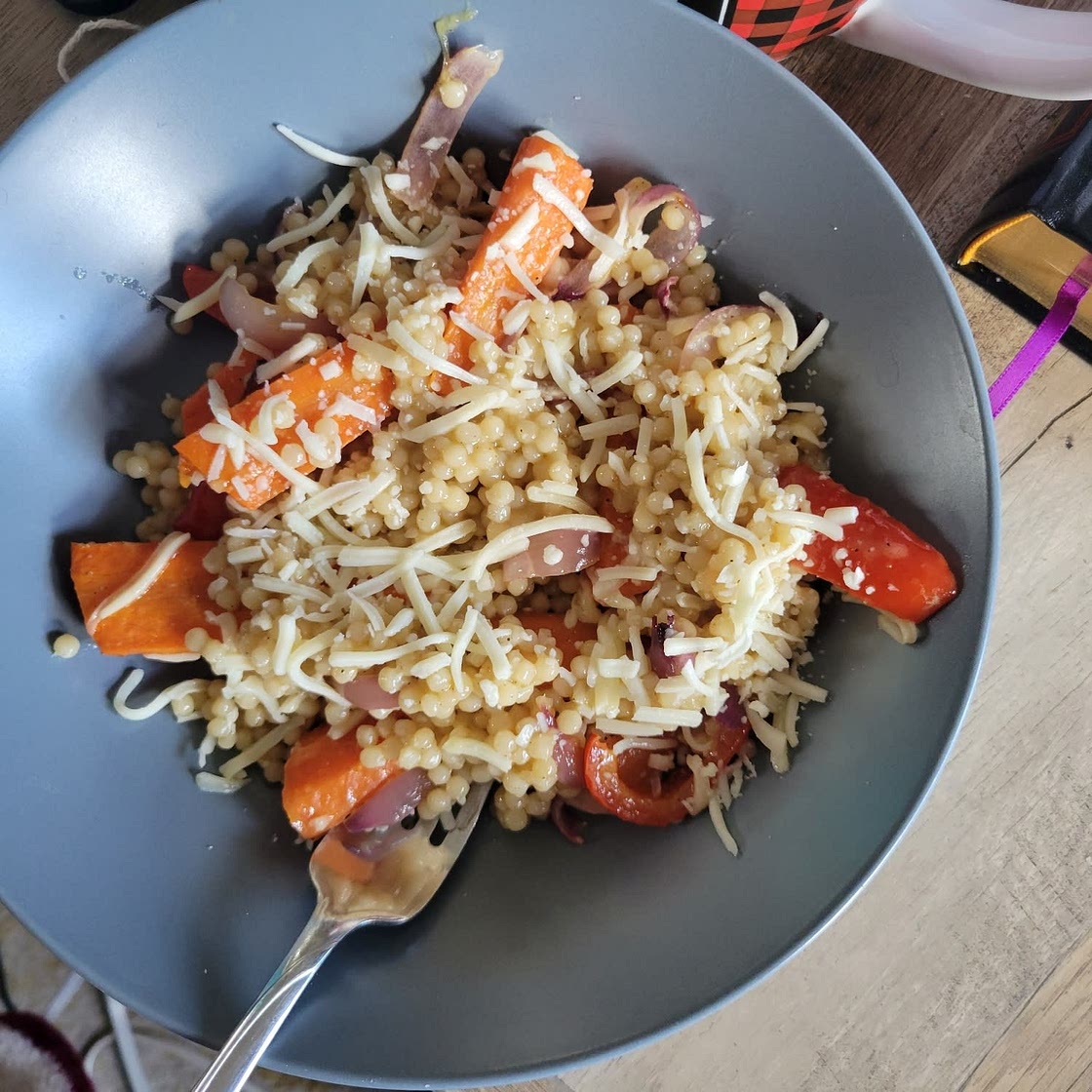 Roasted Rainbow Carrots with Pearl Couscous