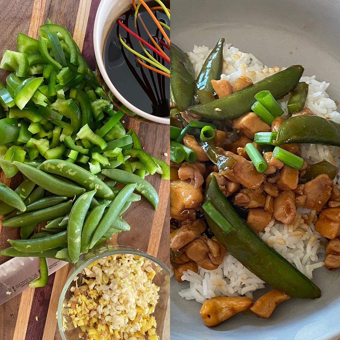 Chicken, Bell Pepper & Cashew Stir-Fry over Rice