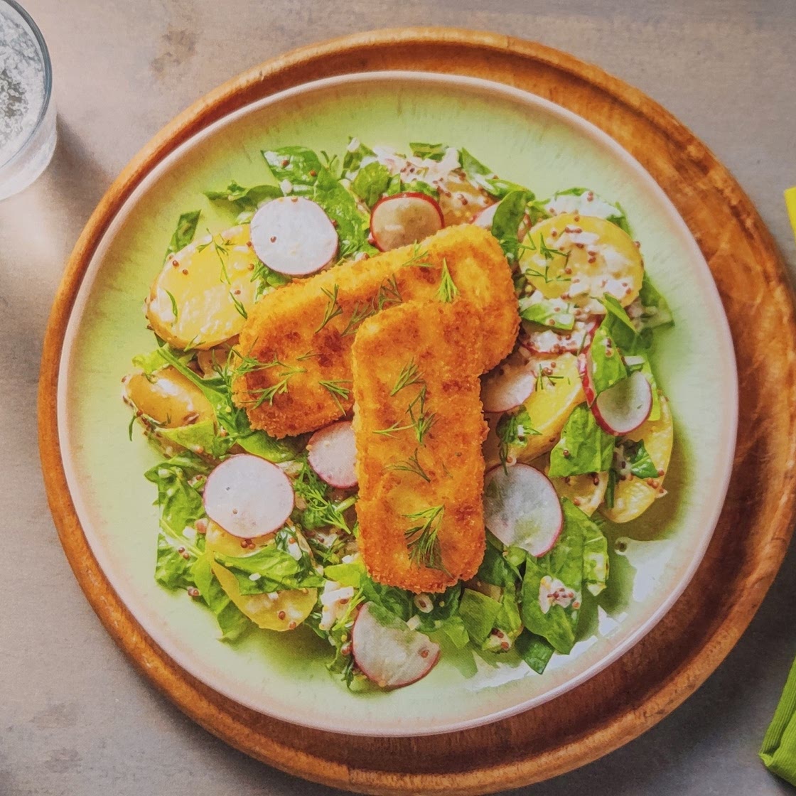Breaded Halloumi with creamy potato salad and fresh dill