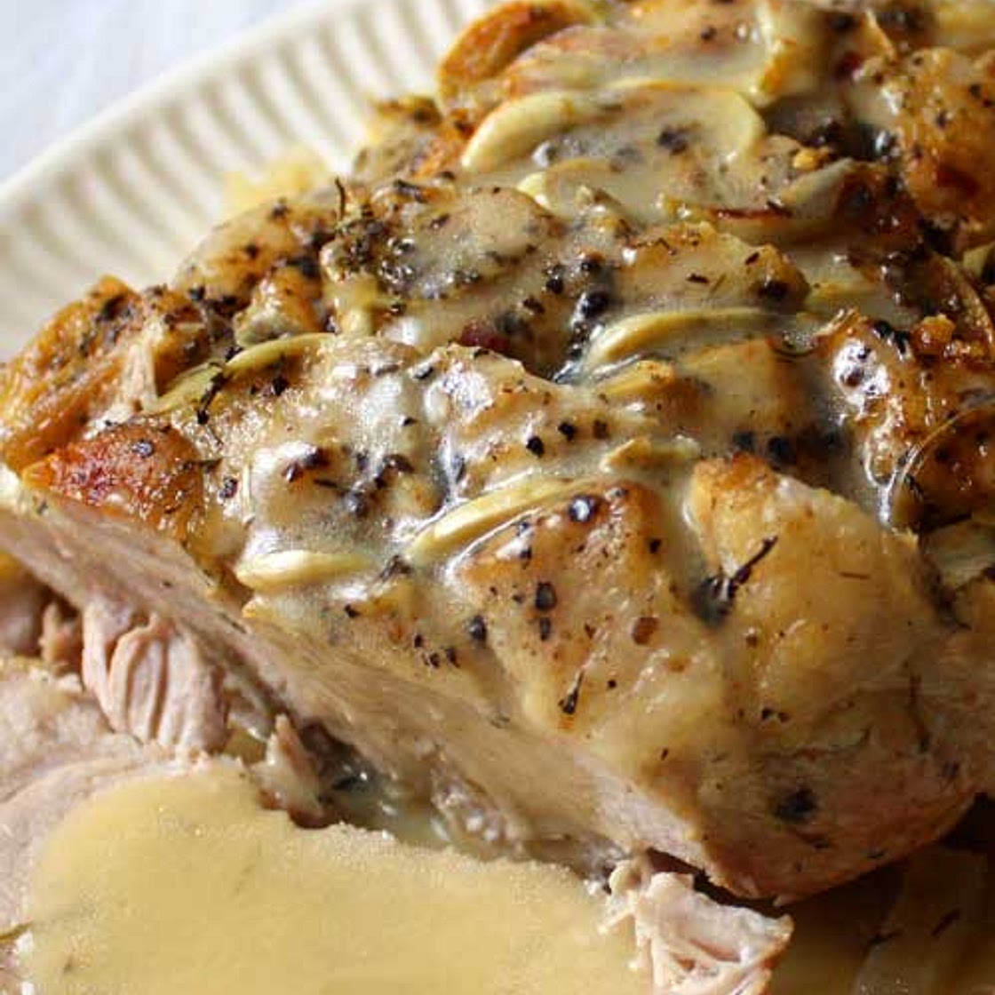 Garlic Herb Pork Roast and Creamy White Wine Gravy