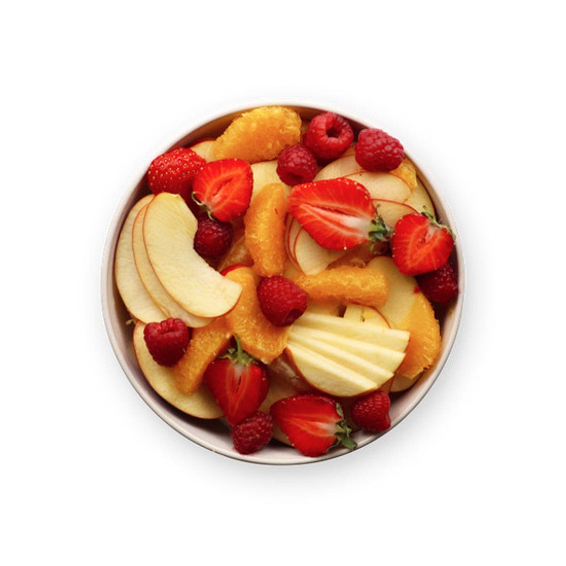 Salade fraise, framboise, orange & pomme