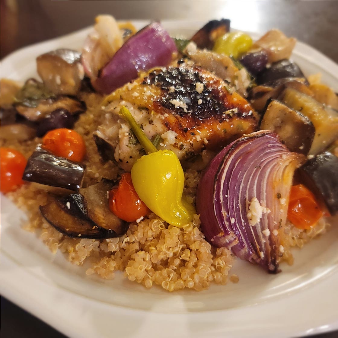 One Pan Greek Chicken, Basil & Olives