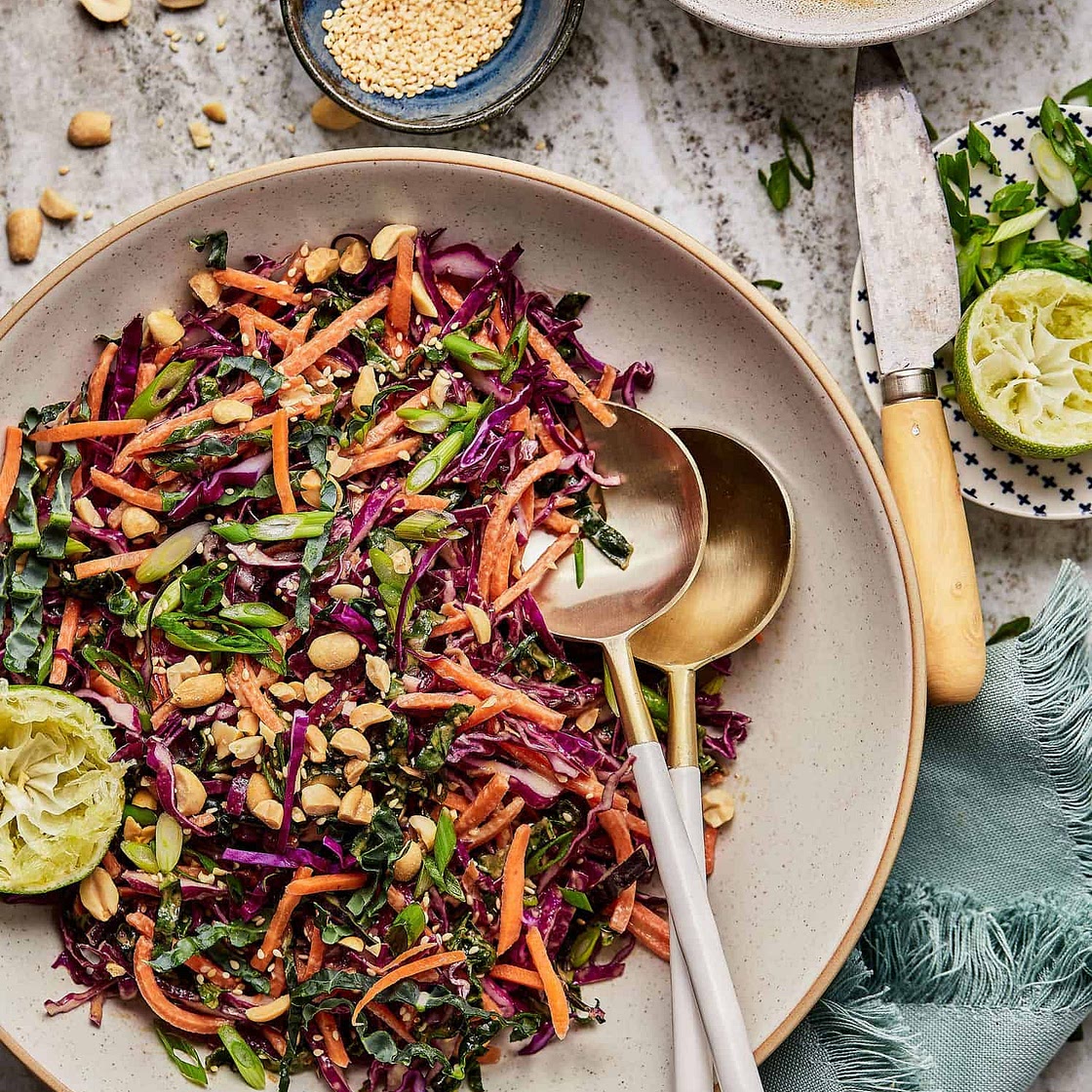 Cabbage Carrot Salad with Tangy Peanut Dressing