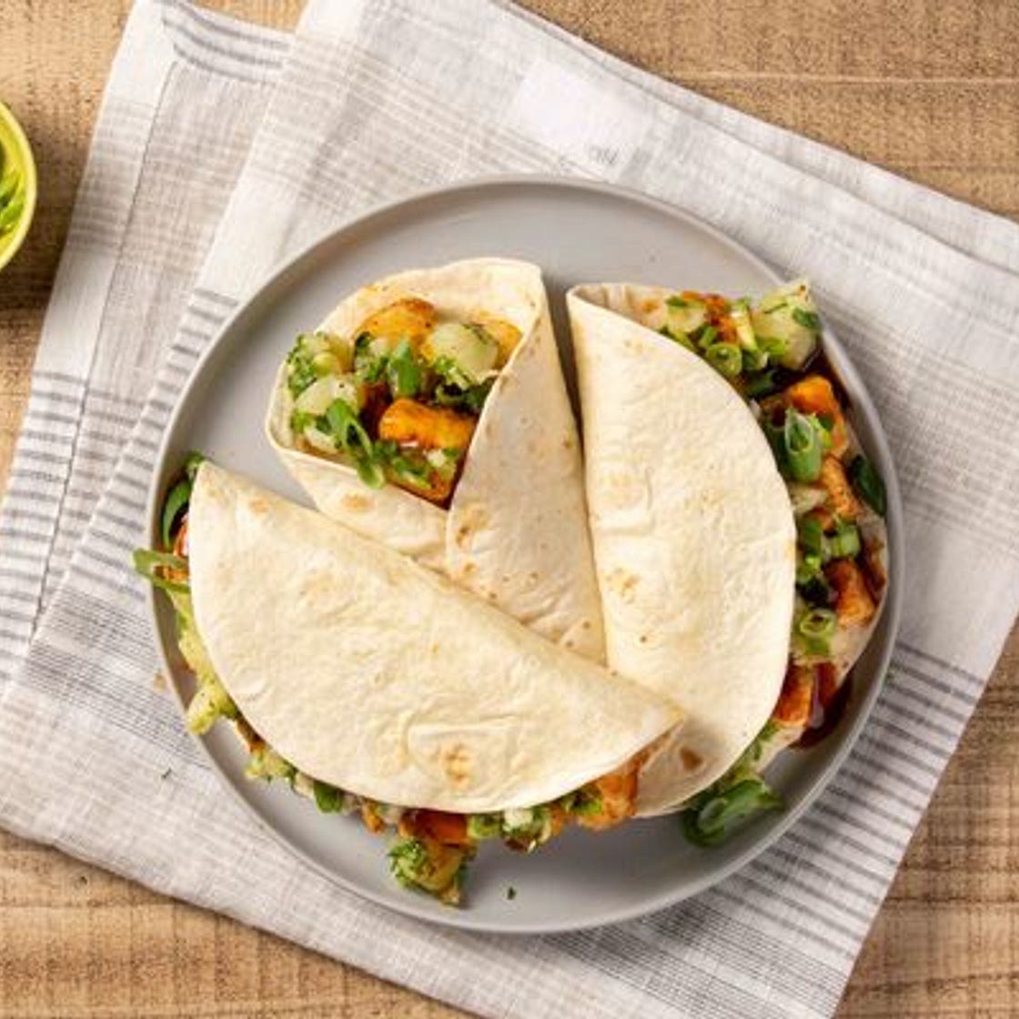 Crispy Teriyaki Tofu Tacos with pineapple salsa