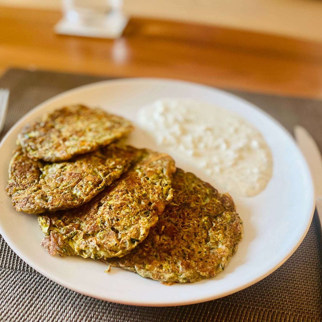 Zucchini & Goat Cheese Buckwheat Pancakes