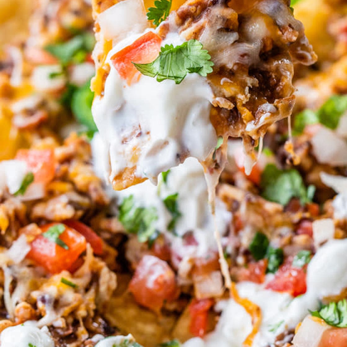 Skinny Loaded Nachos with Turkey, Beans and Cheese