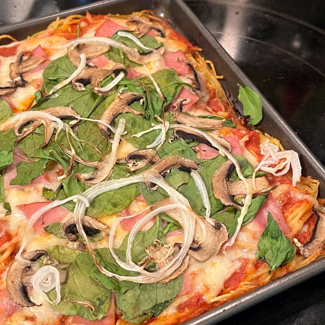 Sheet Pan Spaghetti Pizza