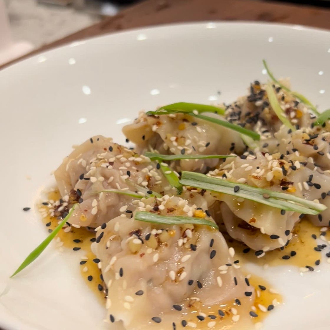 Pork Wontons and garlic chili oil 