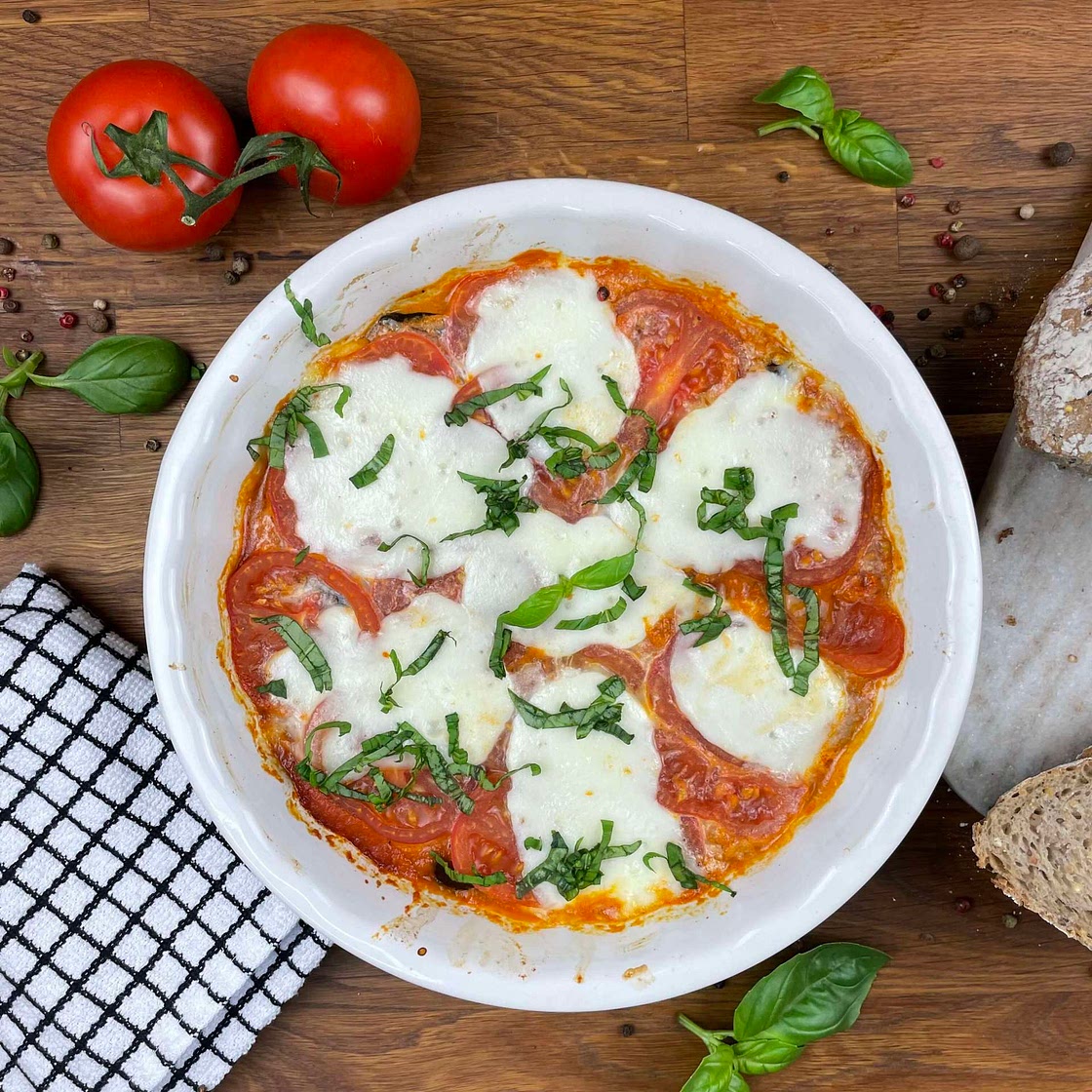 Aubergine and Tomato with Mozzarella Cheese