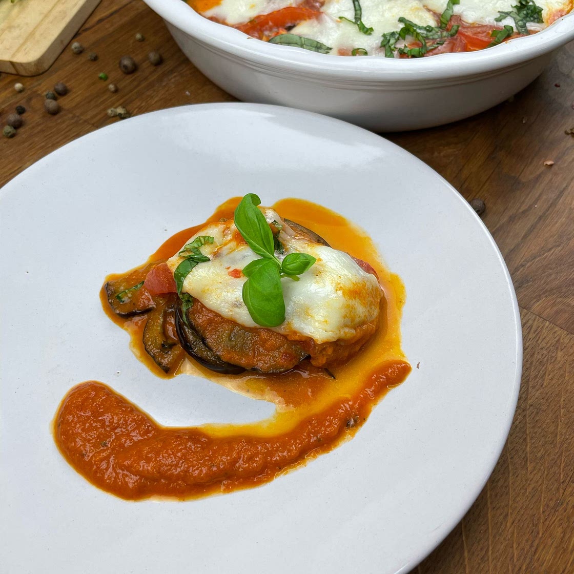Aubergine and Tomato with Mozzarella Cheese