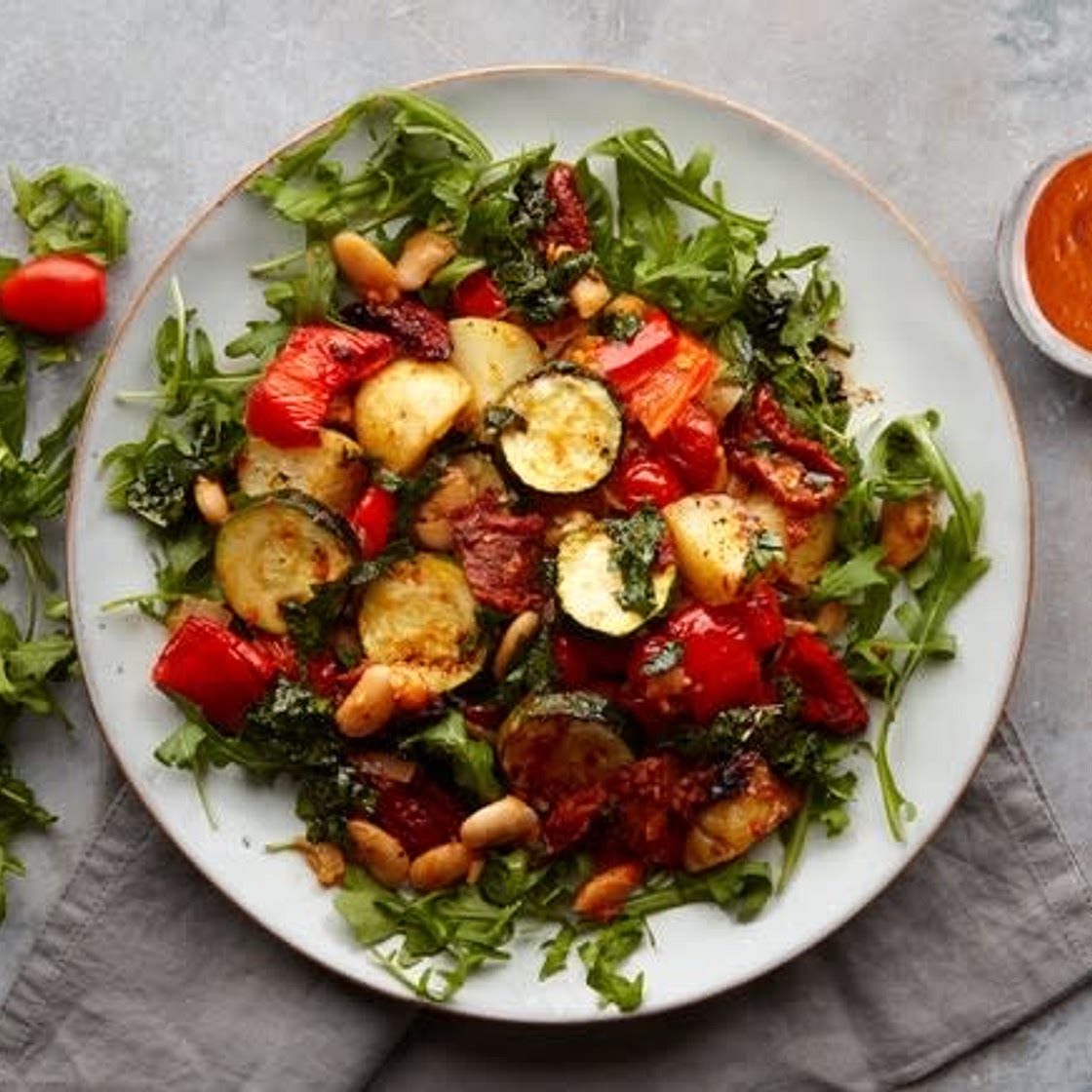 Butter bean bake with peppers and tapenade