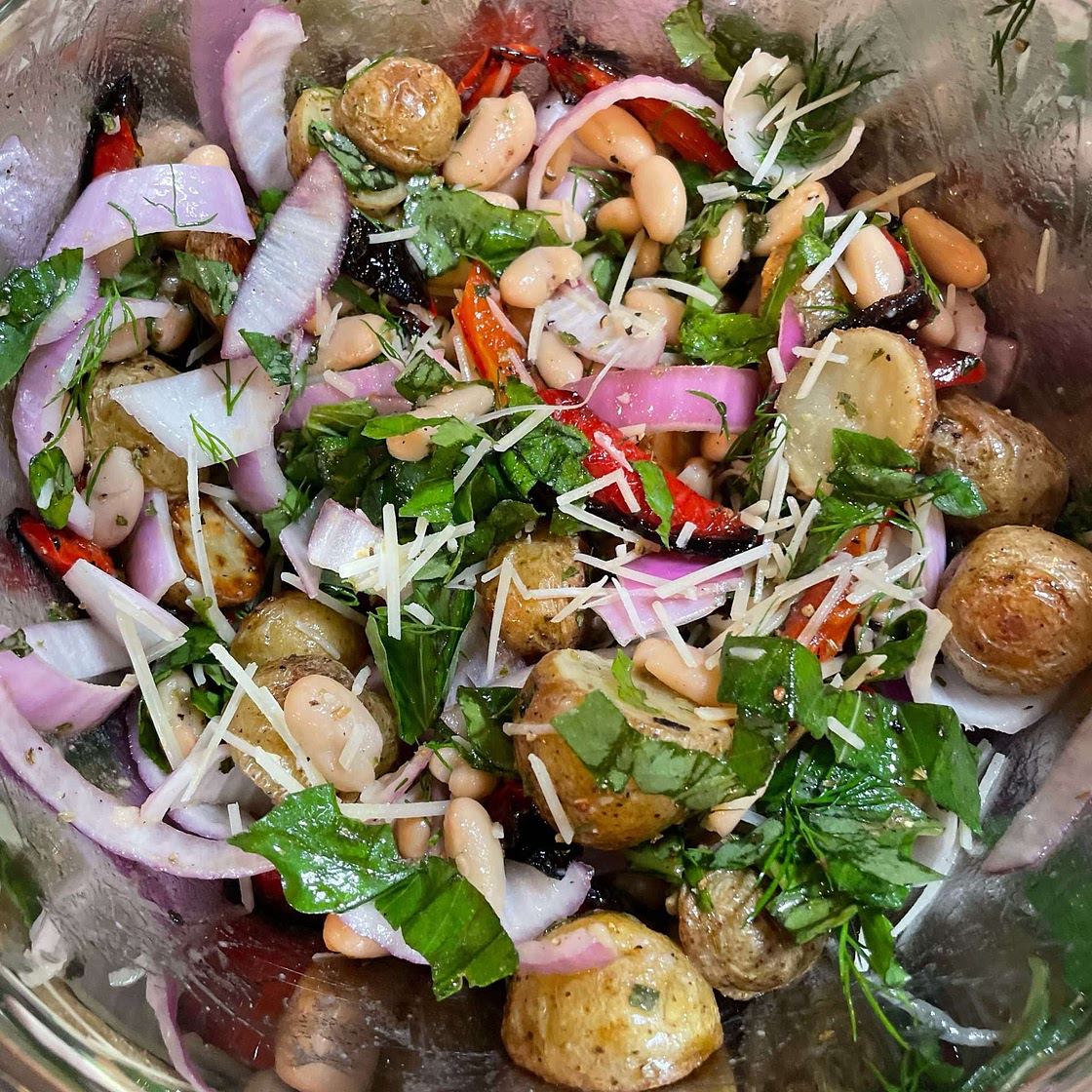 Roasted Red Pepper & Potato White Bean Salad