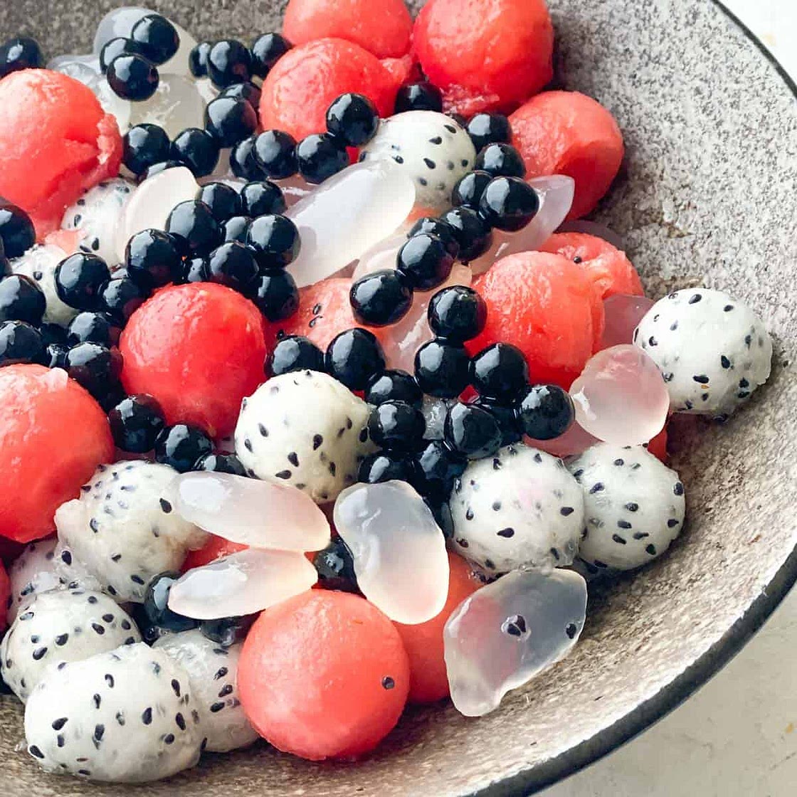 Watermelon Fruit Salad with Brown Sugar Boba