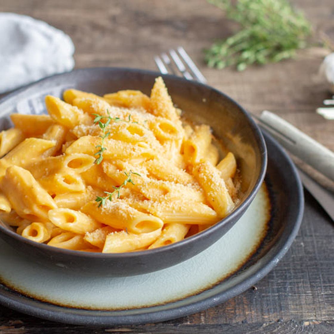 Penne à la courge au Thermomix {Mac n'cheese au fromage et à la courge, option vegan} !}