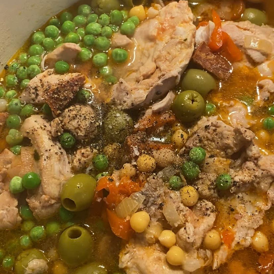Slow cooked Spanish chicken and chorizo stew 