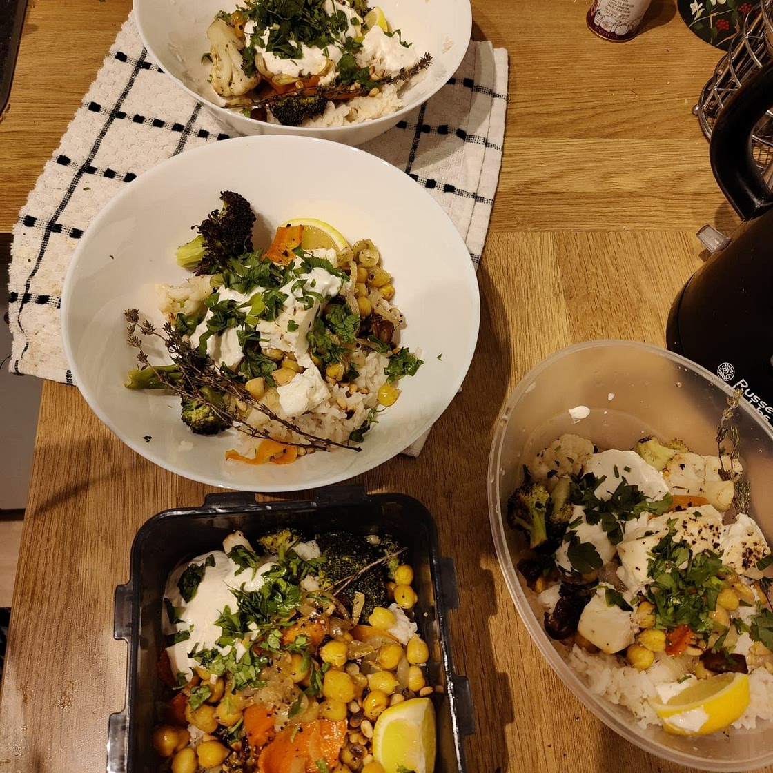Roasted Cauliflower Chickpea Salad with Baked Feta