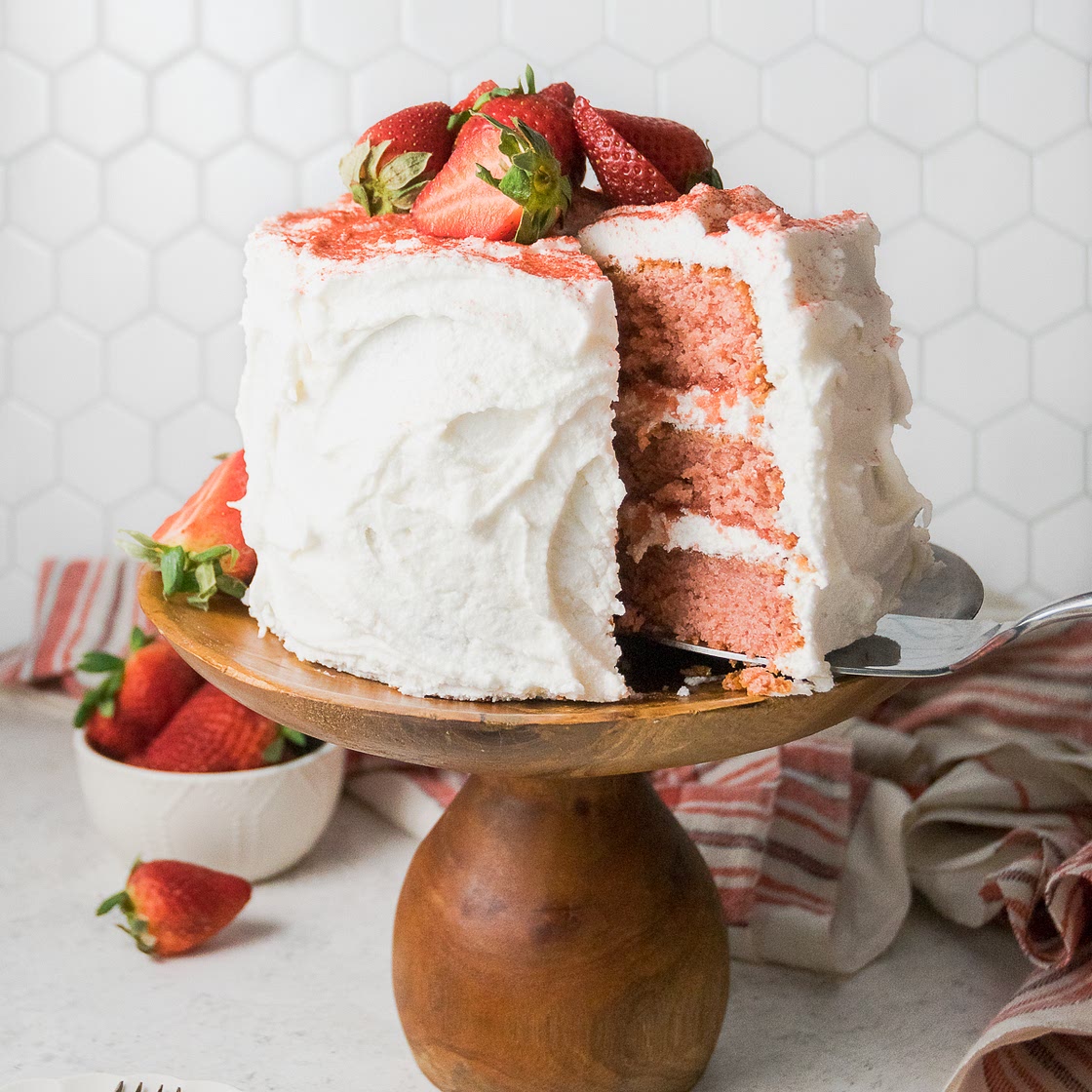 Gluten Free Strawberry Cake with Dairy Free Cream Cheese Frosting