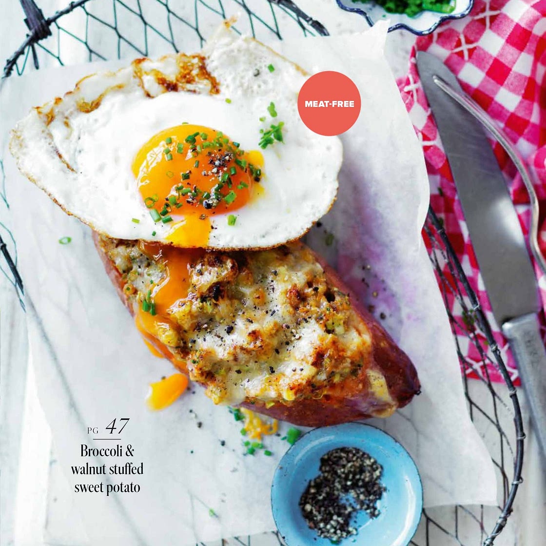 Broccoli and Walnut Stuffed Sweet Potato