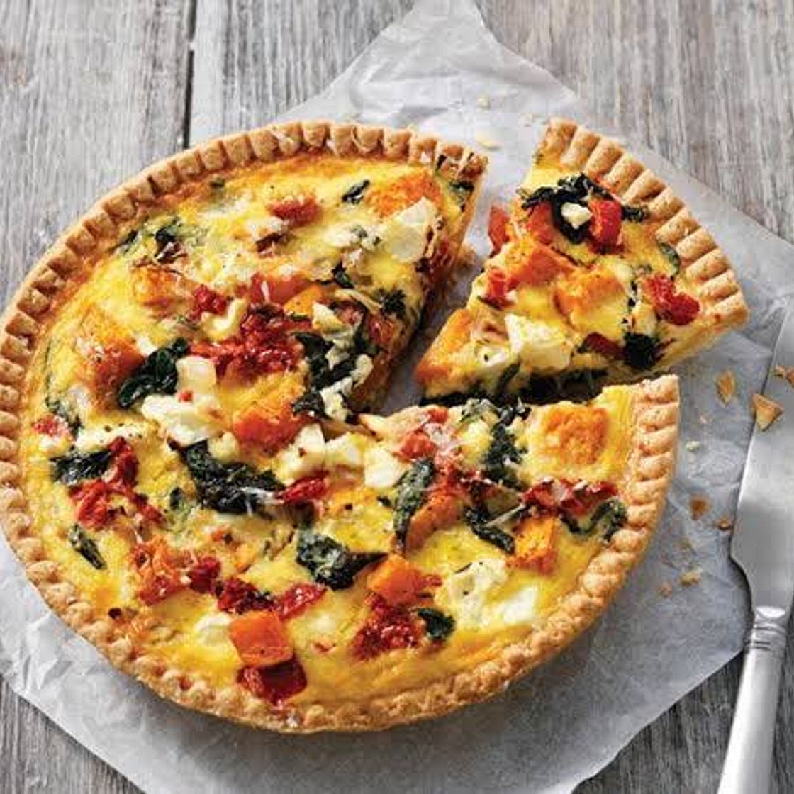 Pumpkin, feta and caramelised onion quiche