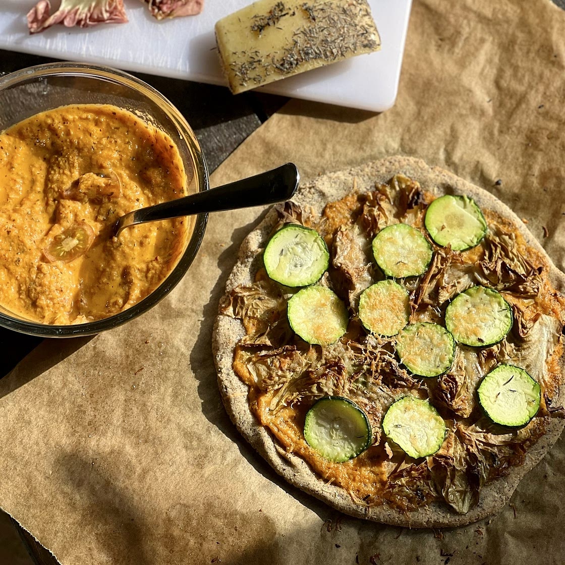 Homemade Pizza with Radicchio and Zucchini