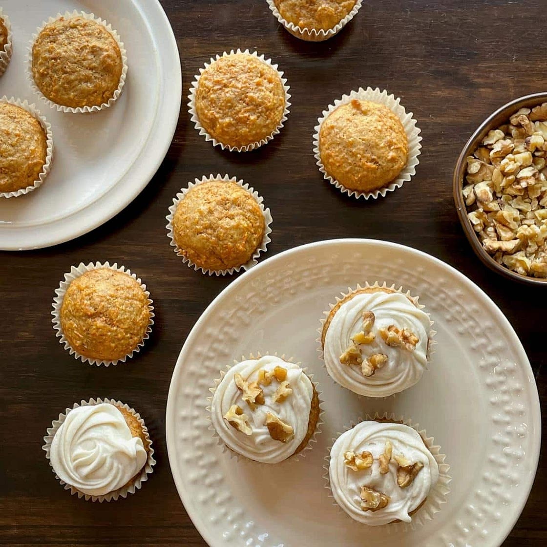 Vegan Carrot Cake Cupcakes with Almond Cream Cheese Frosting