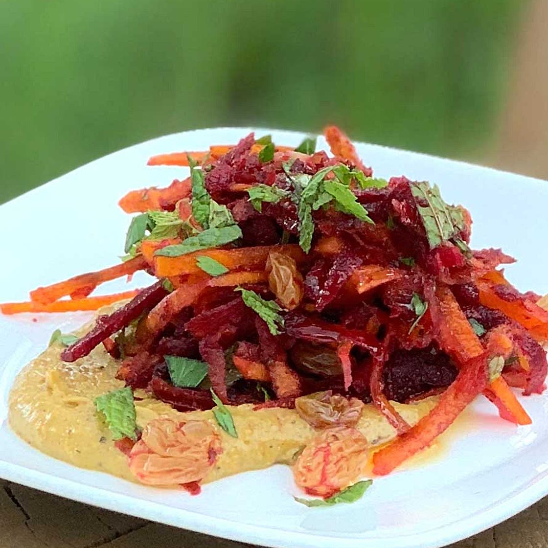Beet Slaw with Pistachios and Raisins