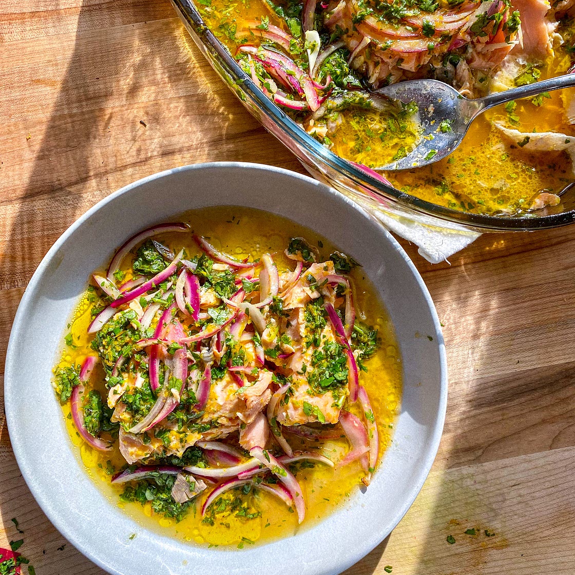 Slow Roasted Salmon with Citrus Salsa Verde