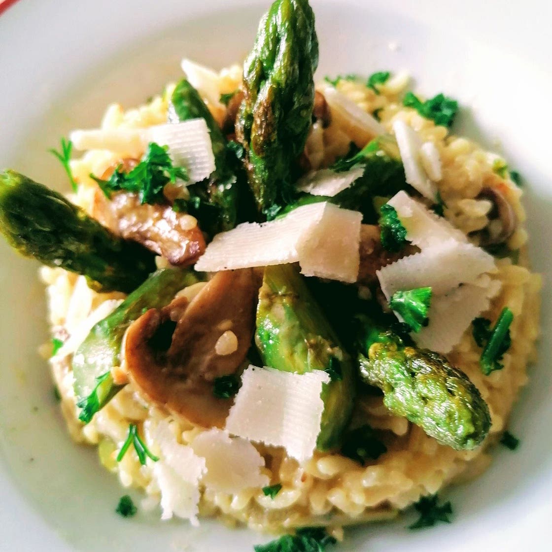 Risotto aux asperges verte et champignons de Paris - Valérie Pas