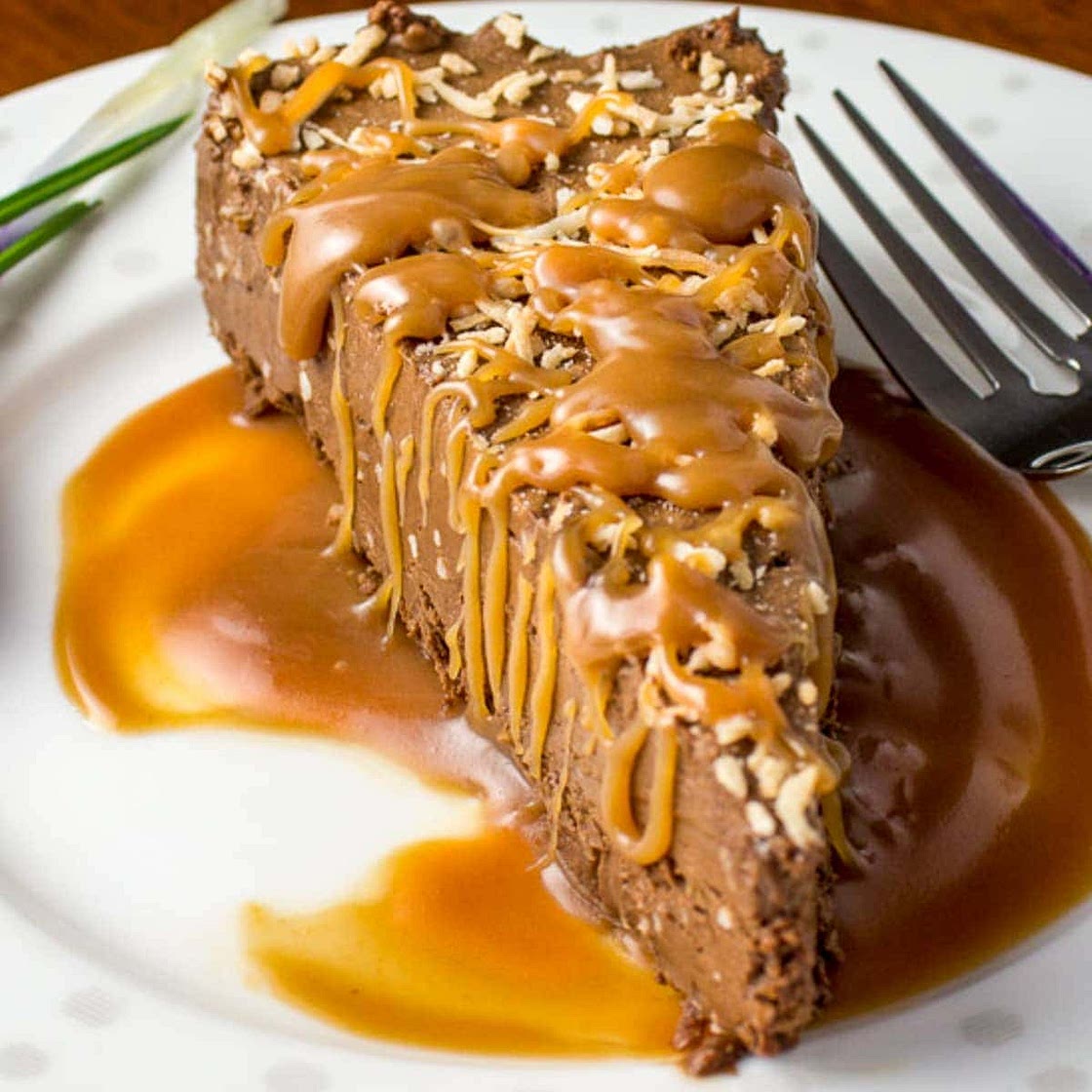 Chocolate Mousse Dessert with Warm Caramel Sauce
