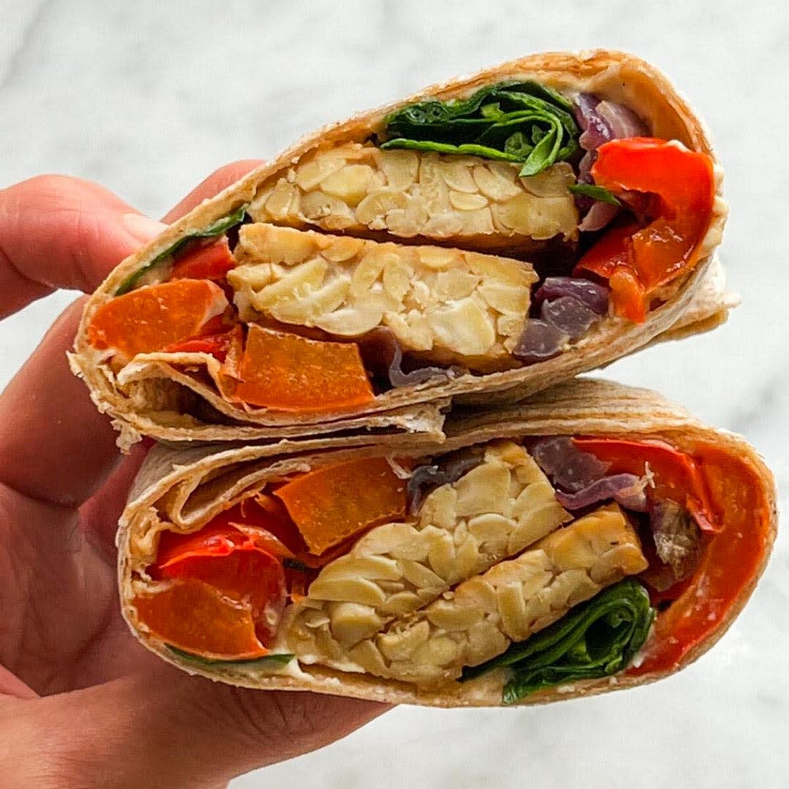 Tempeh & Roasted Veggie Hummus Wrap