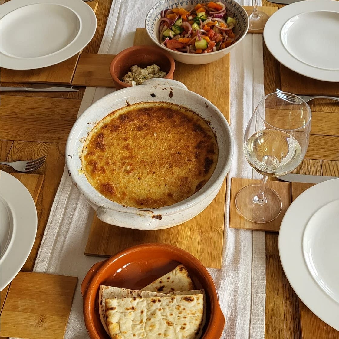 Traditional Moussaka recipe with eggplants (aubergines) and potatoes