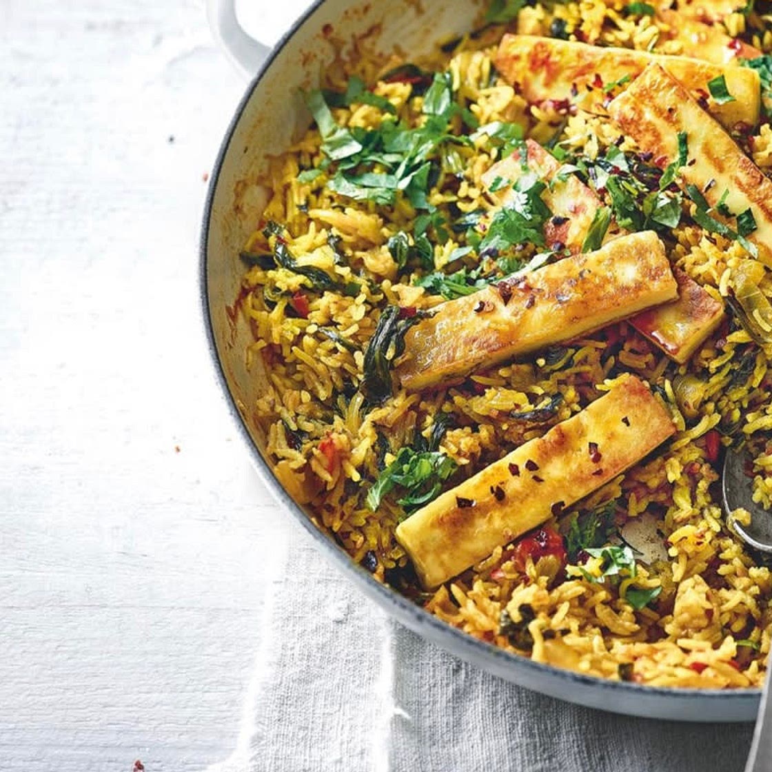 Spinach and paneer pilaf