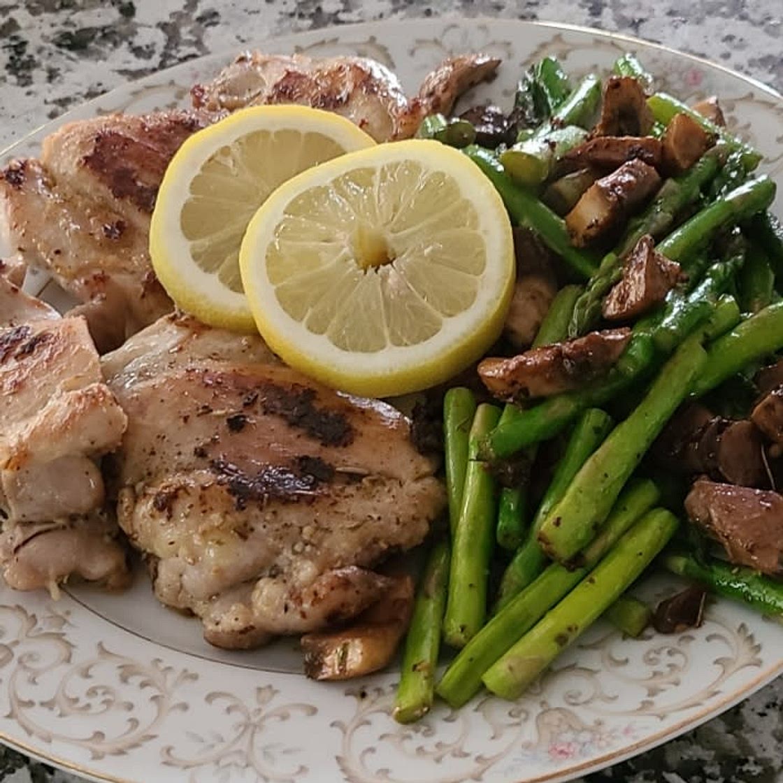 Garlic Herb Butter Chicken Thighs with Asparagus