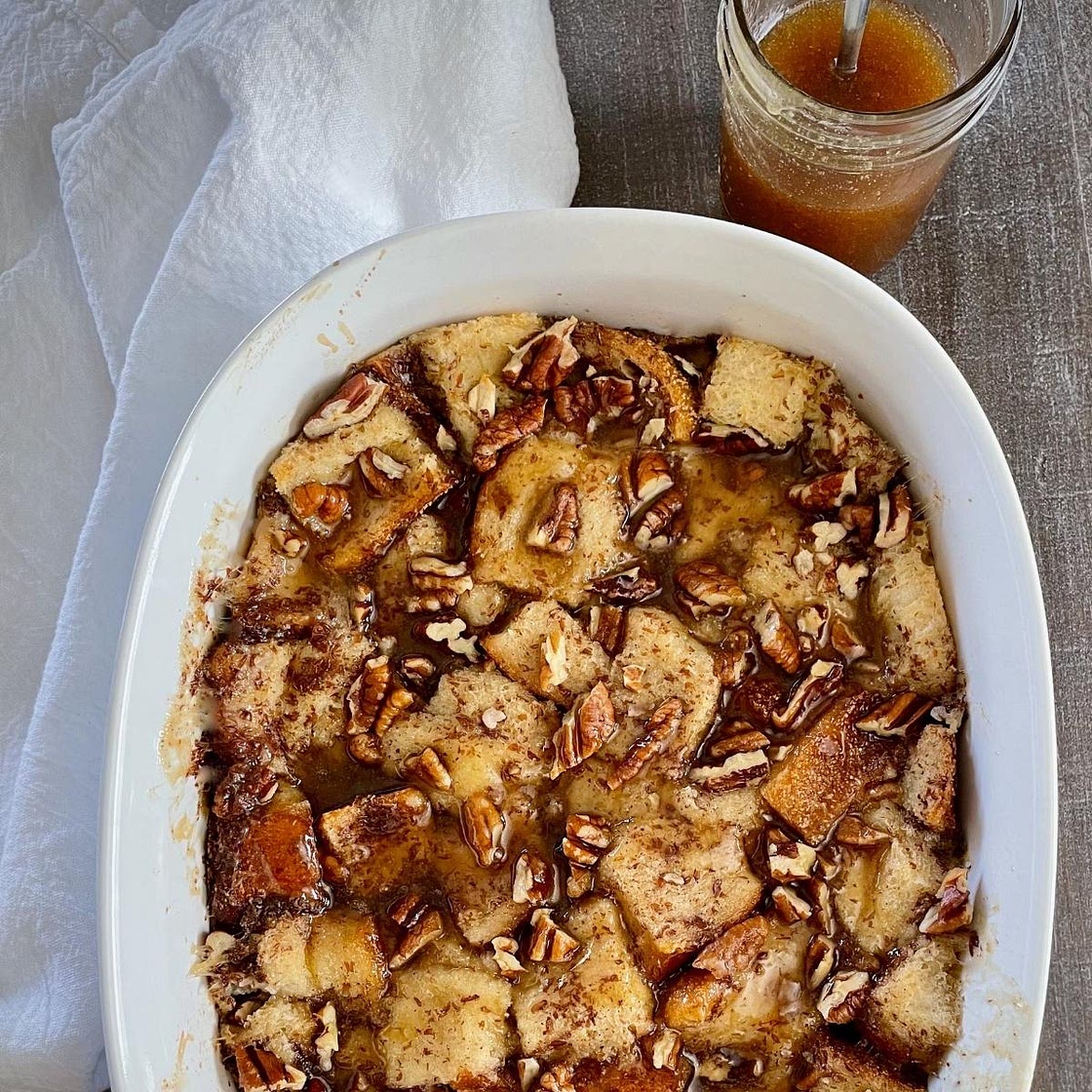 Vegan Bread Pudding with Butterscotch Sauce