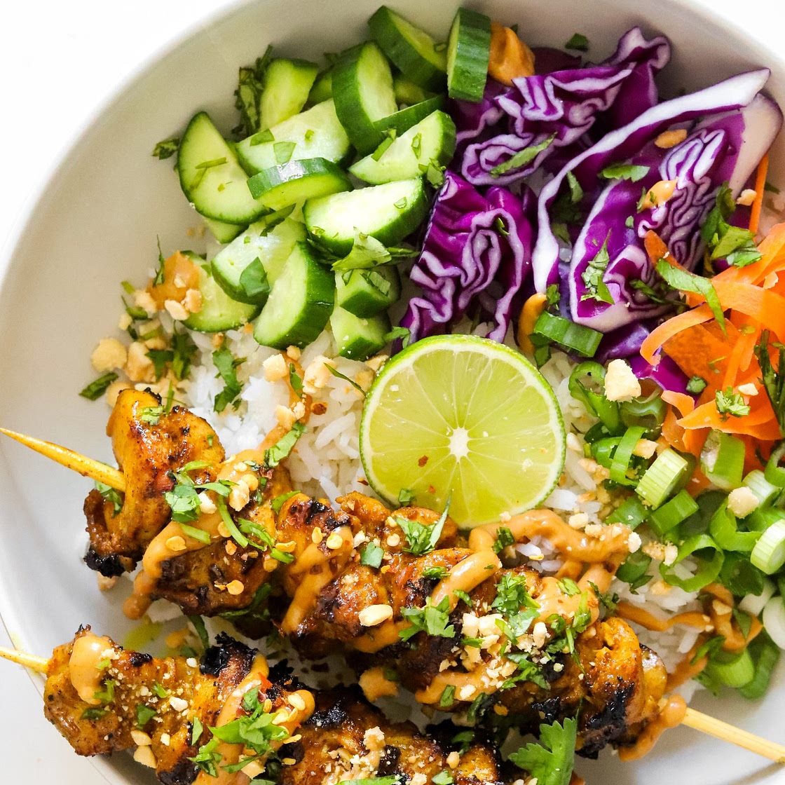 Chicken Satay - Spring Roll Bowls