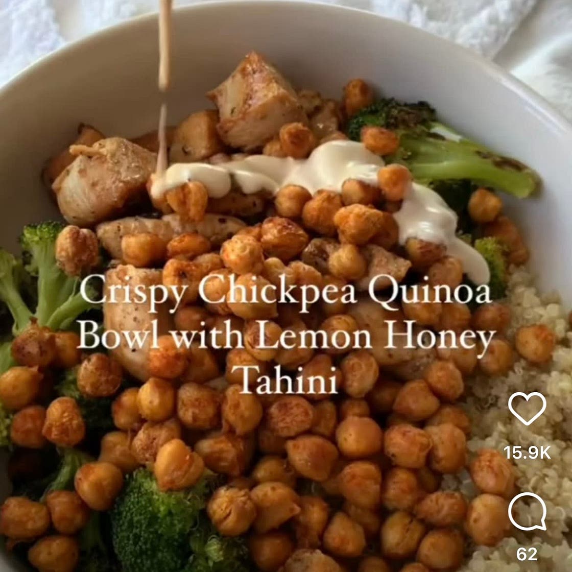 Crispy Chickpea Quinoa Bowl with Lemon Honey Tahini