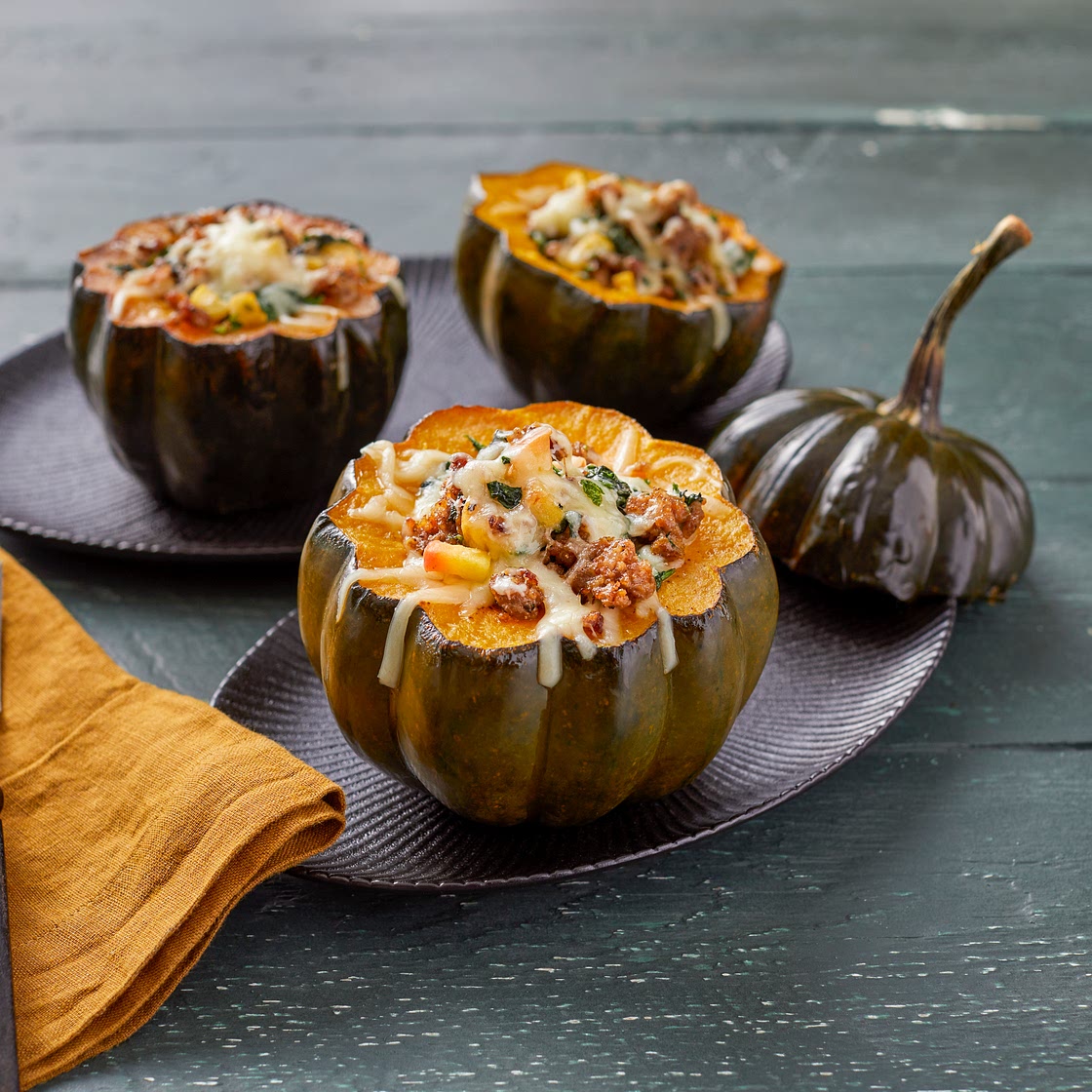 Sausage-Stuffed Acorn Squash with Aged Gouda