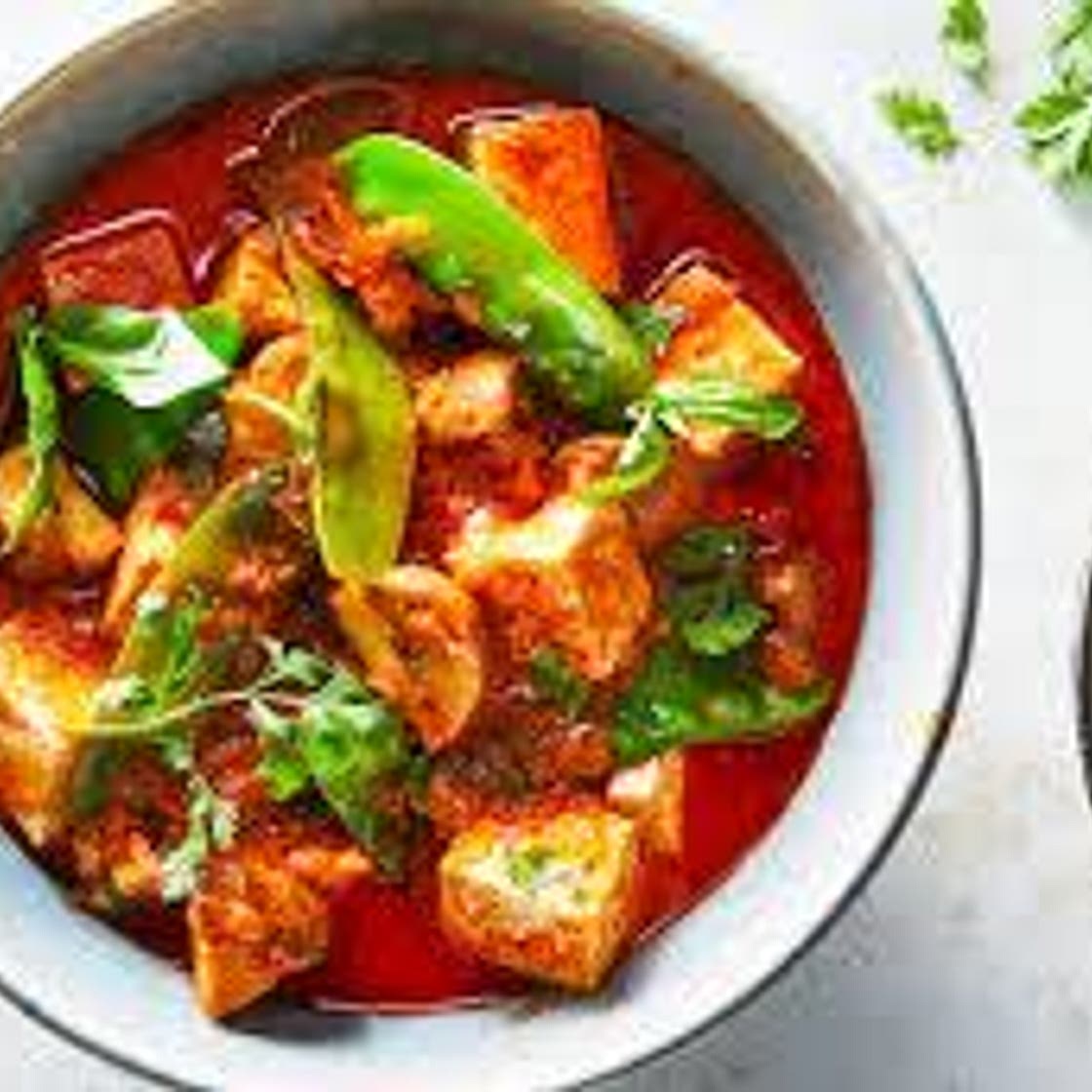 Grilled Tofu Curry with Cherry Tomato, Sweet Corn & Mushrooms