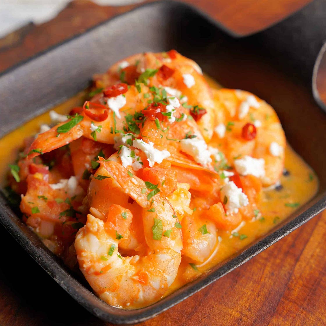 Greek Shrimp (Prawn) Saganaki recipe with Feta cheese (Garides Saganaki)
