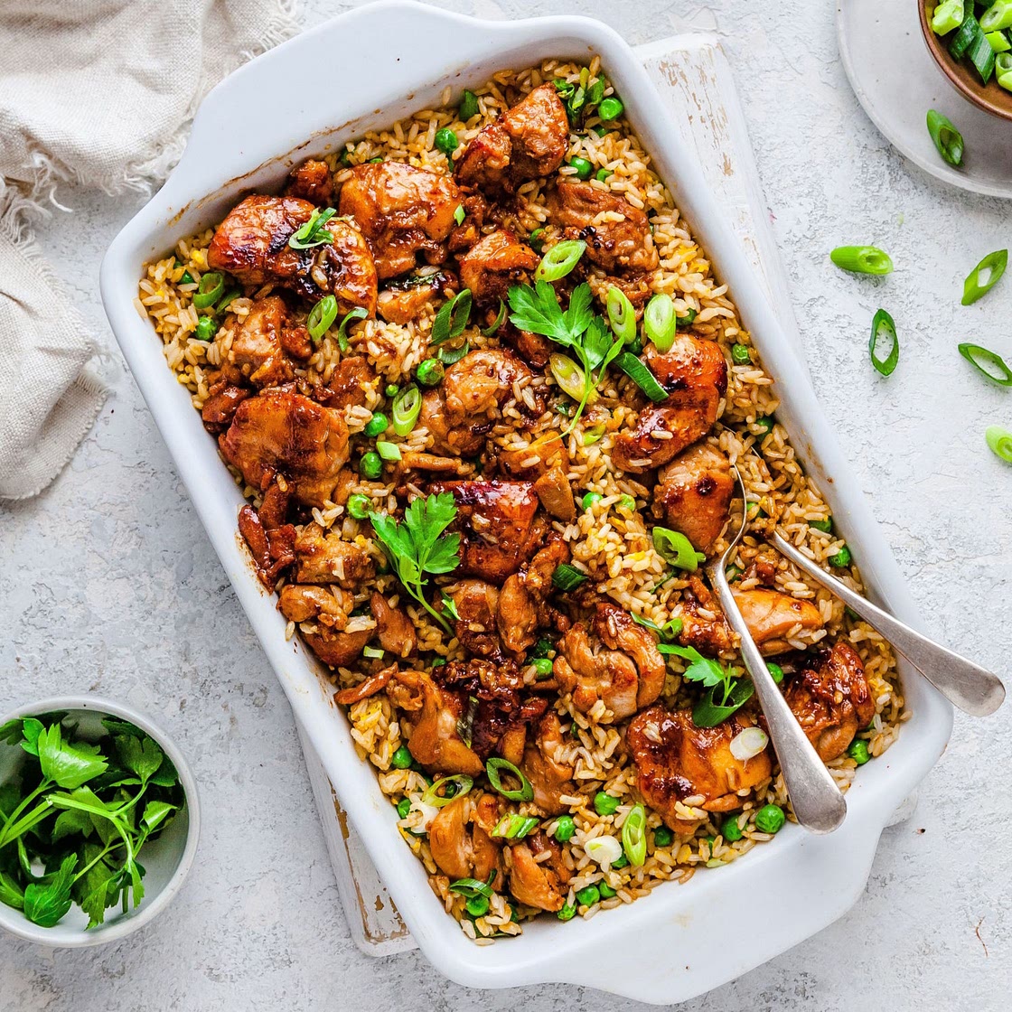 Sticky Chicken and Fried Rice Tray Bake
