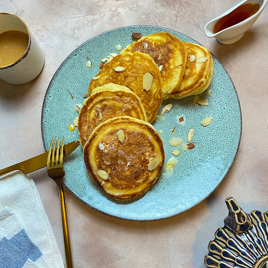 Sweet and Spongy Badam (Almond) Milk Pancakes