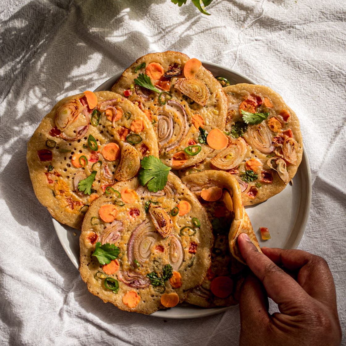 Sourdough Uttapam (Savory South Indian Pancakes)