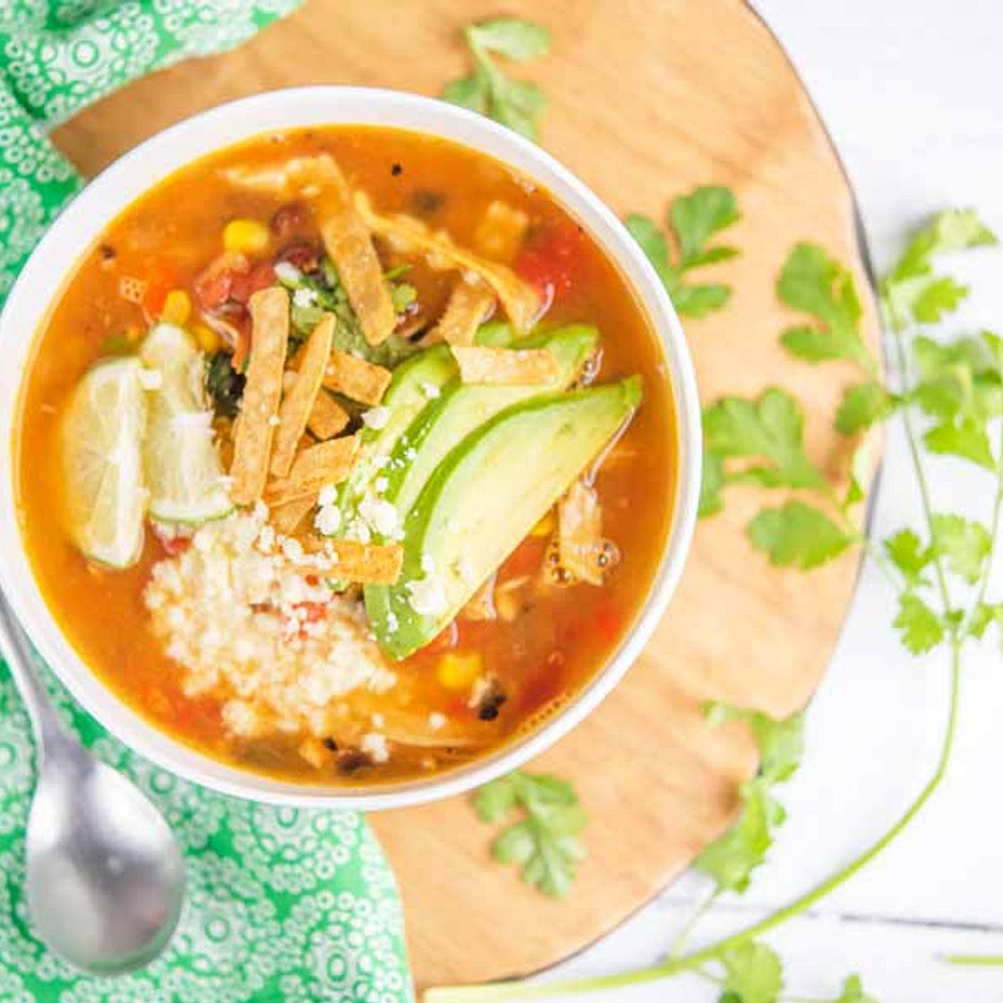Easy Low Calorie Chicken Tortilla Soup with Rotisserie Chicken