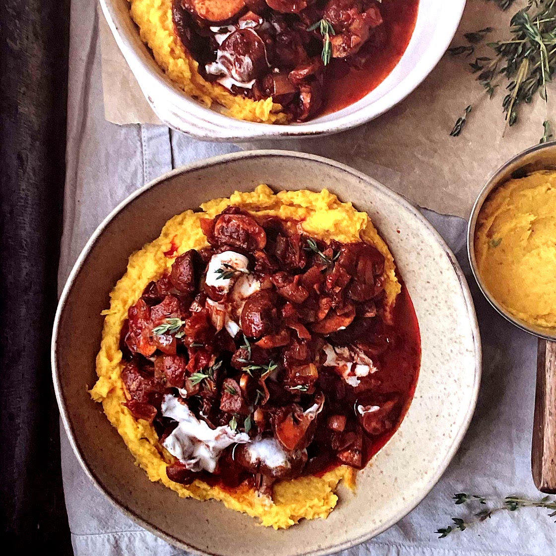 Mushroom Ragu with Parsnip and Carrot Mash
