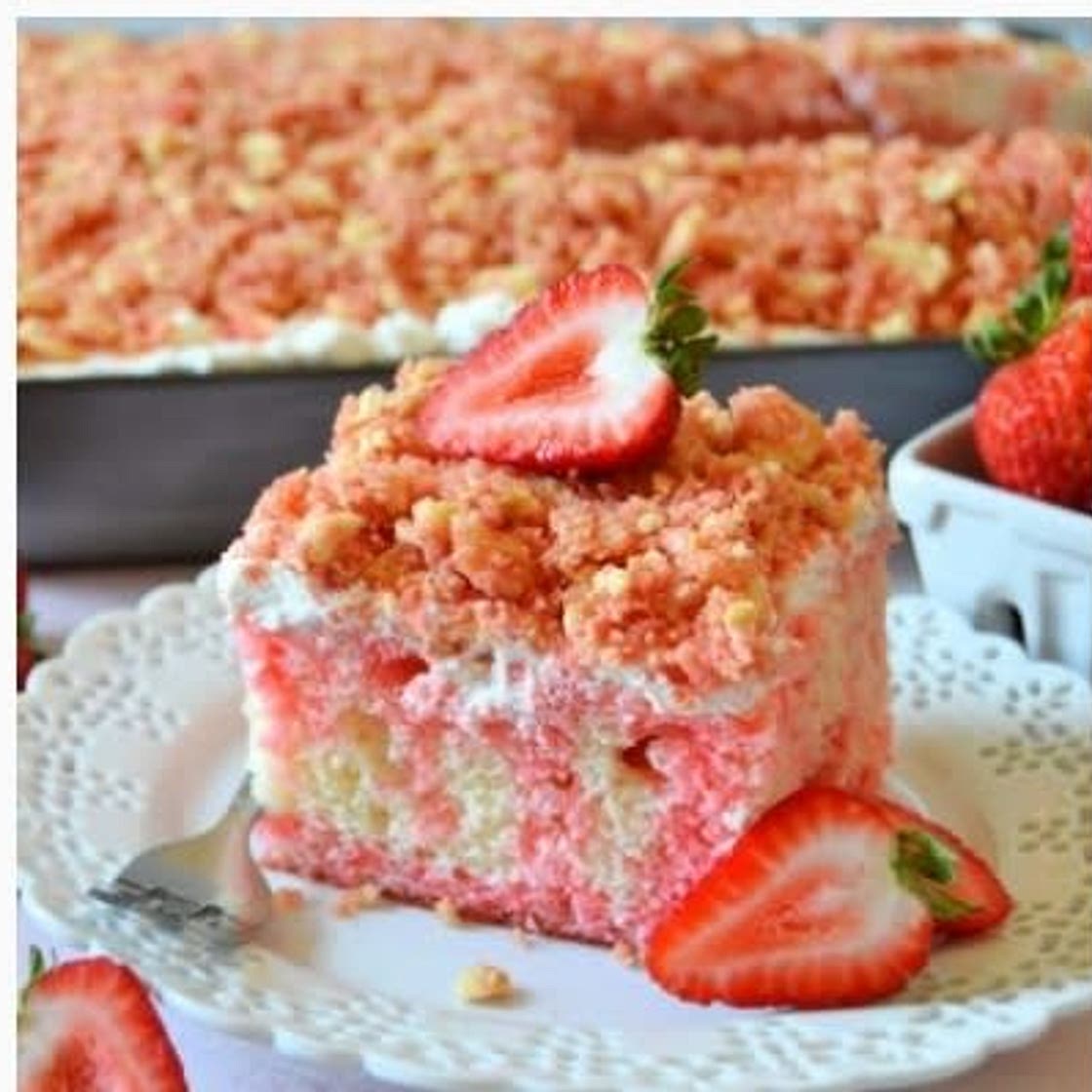 Strawberry Crunch Poke Cake